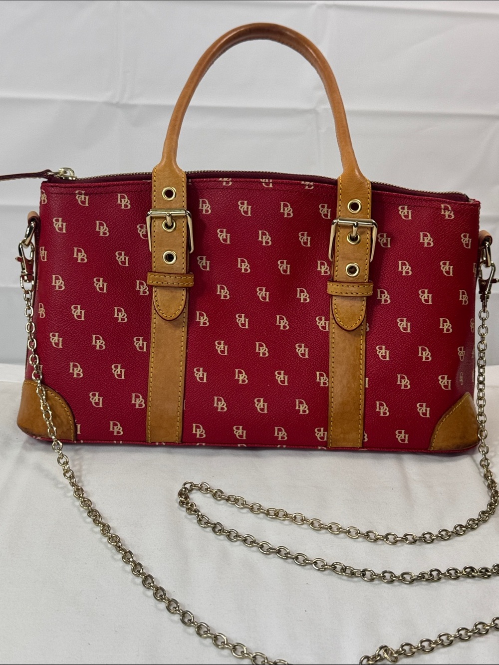 Dooney & Bourke Red Monogram Domed Satchel Bag